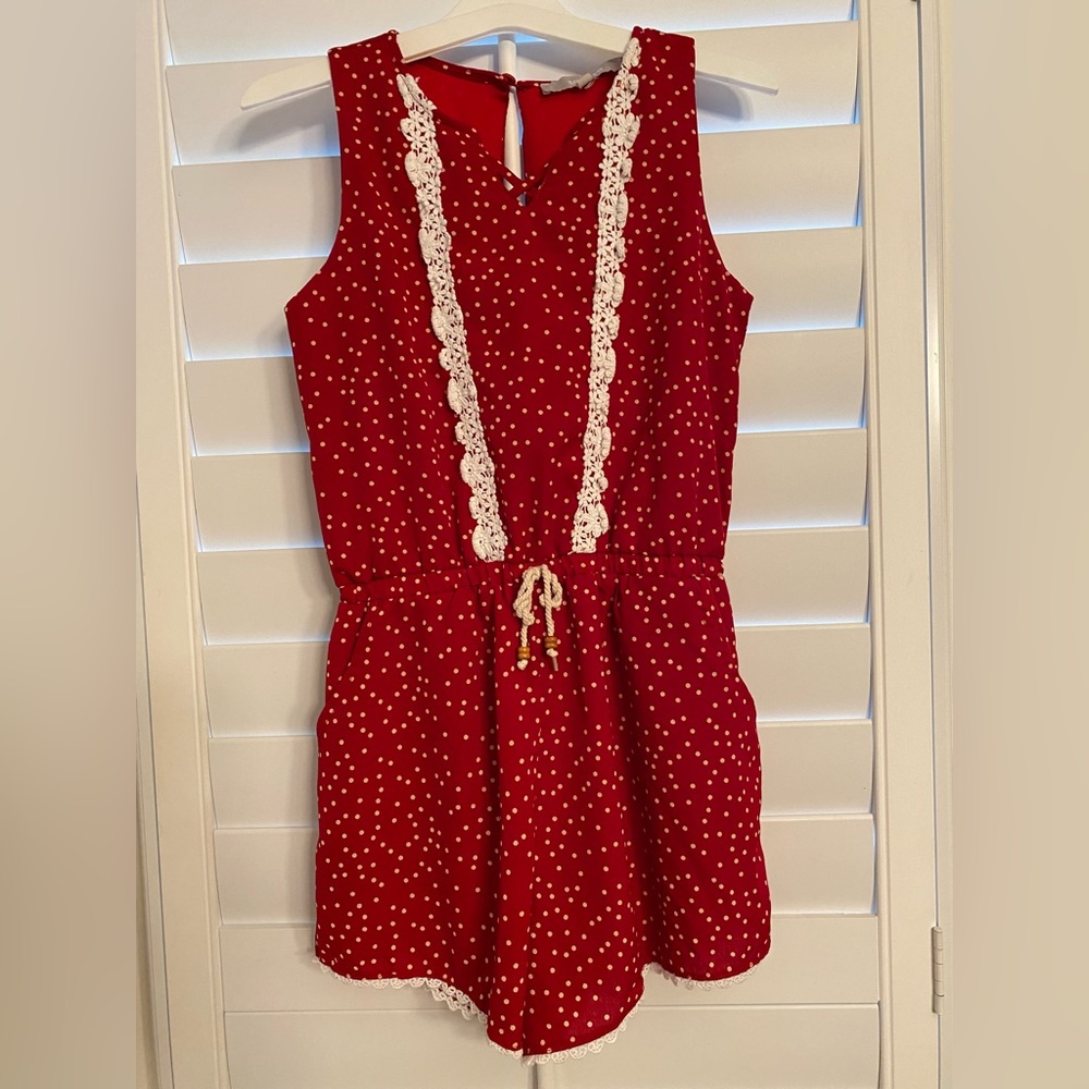 Smukke Big Girls Vintage Lace‎ Trimmed Romper with Pockets Size 12